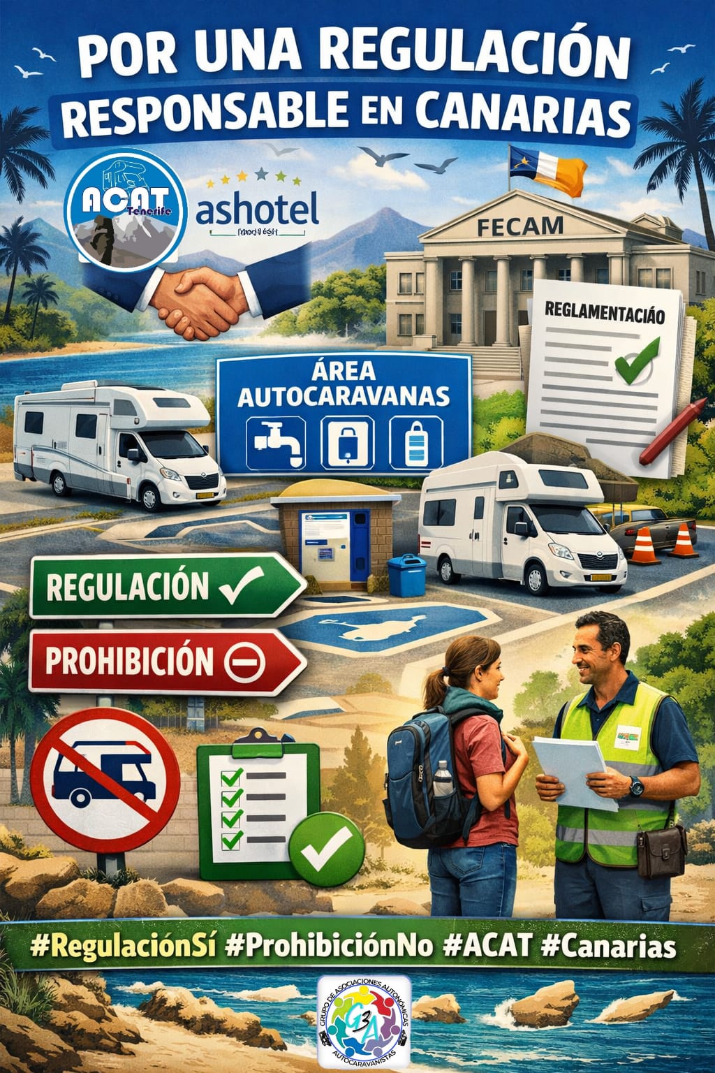 Ashotel ha enviado a los medios una Nota de Prensa solicitando a la FECAM un marco normativo común para que los ayuntamientos puedan regular la actividad de Autocaravanas, Campers y vehículos vivienda en Canarias.