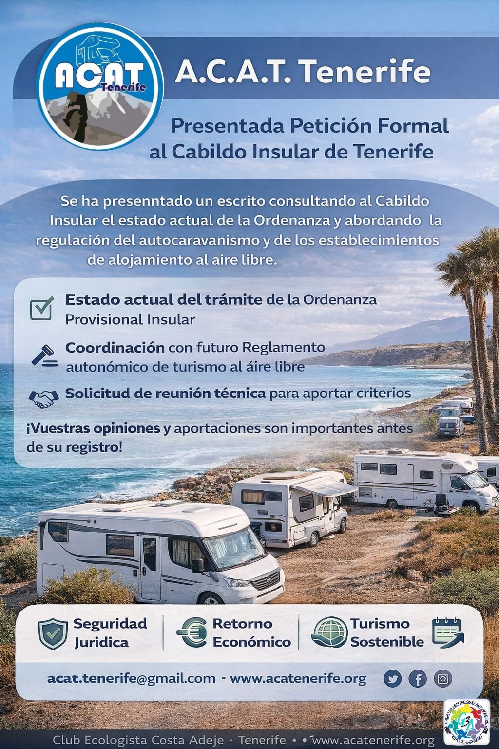 Escrito ante el Cabildo de Tenerife (Área de Ordenación del Territorio, Movilidad y Medio Ambiente) solicitando información actualizada sobre la Ordenanza Provisional Insular reguladora de la acampada.