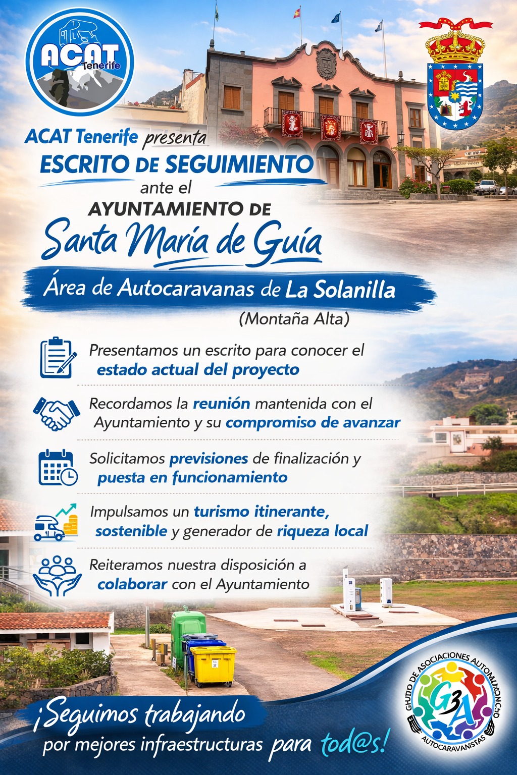 Escrito de seguimiento ante el Ayto. de Santa María de Guía por el Área de Autocaravanas de La Solanilla, en Montaña Alta