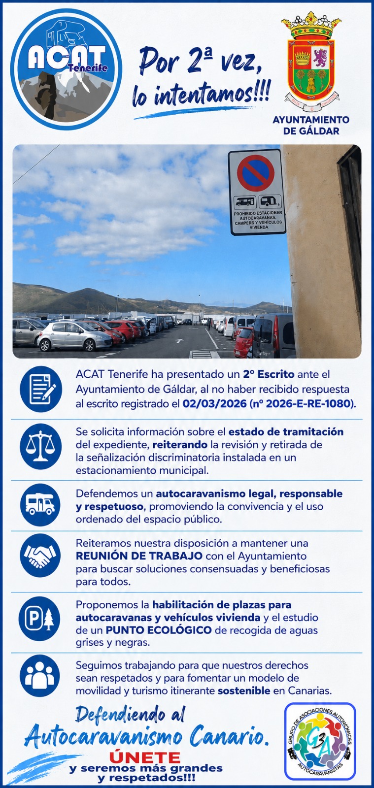 ACAT Tenerife ha presentado un segundo escrito ante el Ayuntamiento de Gáldar