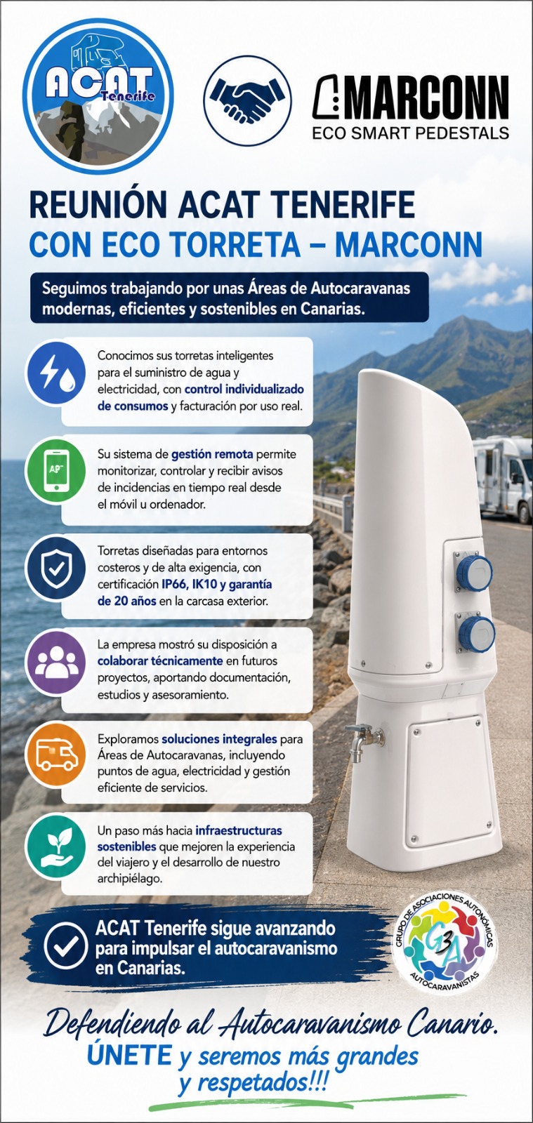 ACAT Tenerife continúa trabajando para dotar a Canarias de infraestructuras modernas y eficientes para el turismo itinerante.