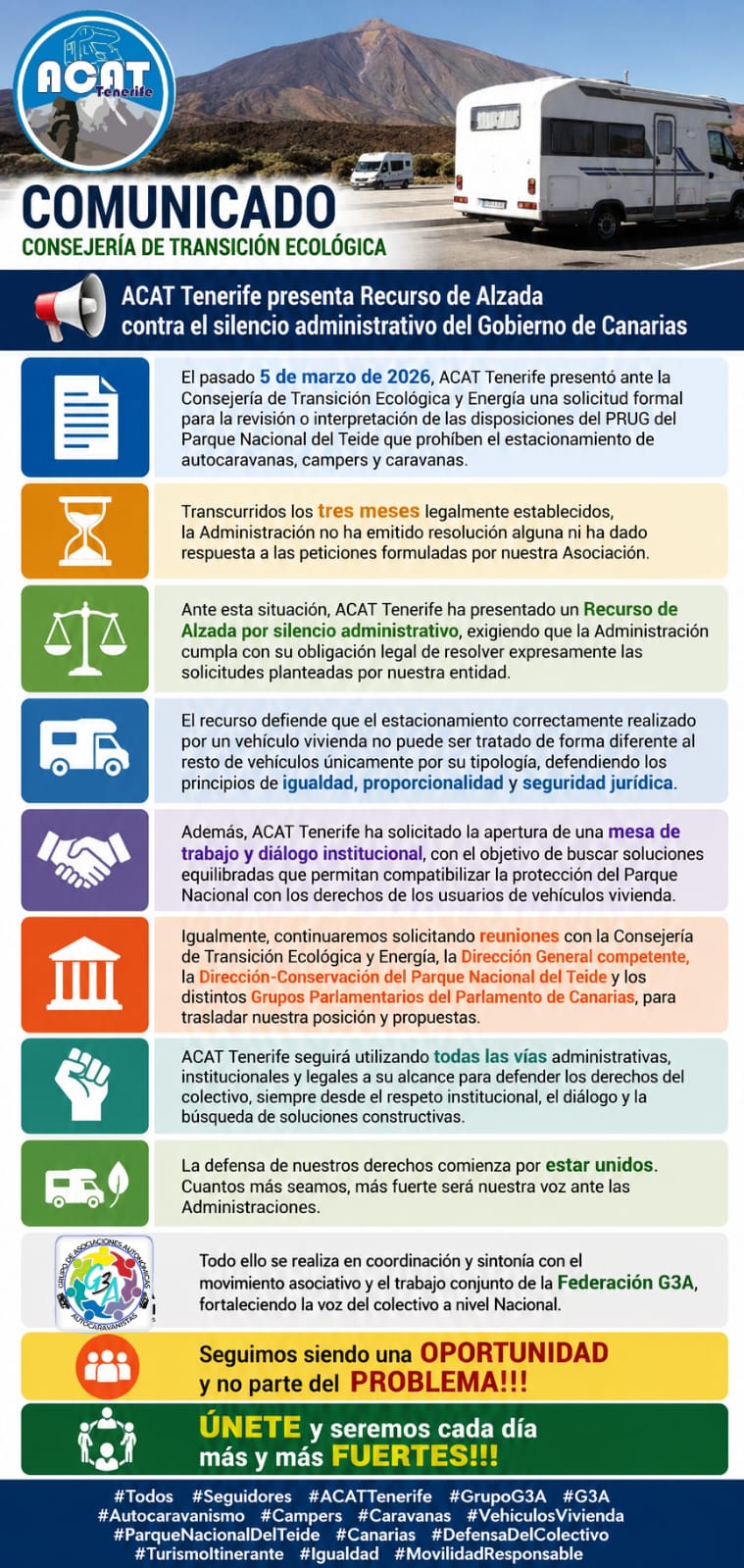 ACAT Tenerife presenta Recurso de Alzada contra el silencio administrativo del Gobierno de Canarias