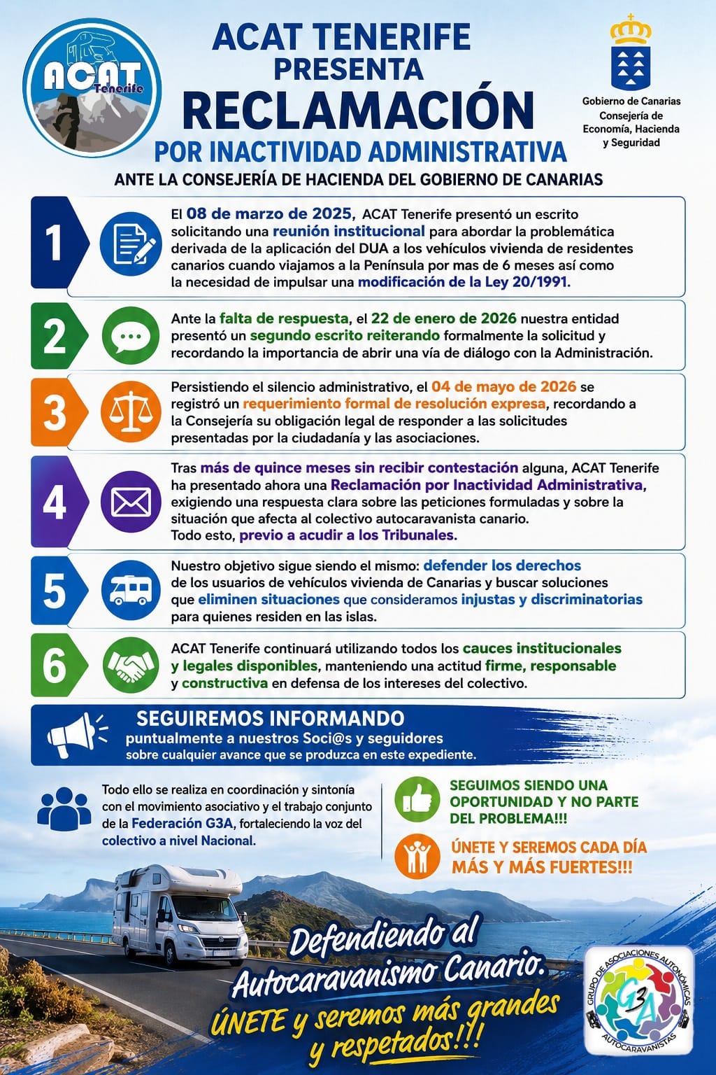 ACAT Tenerife presenta una Reclamación por Inactividad Administrativa ante la Consejería de Hacienda del Gobierno de Canarias.