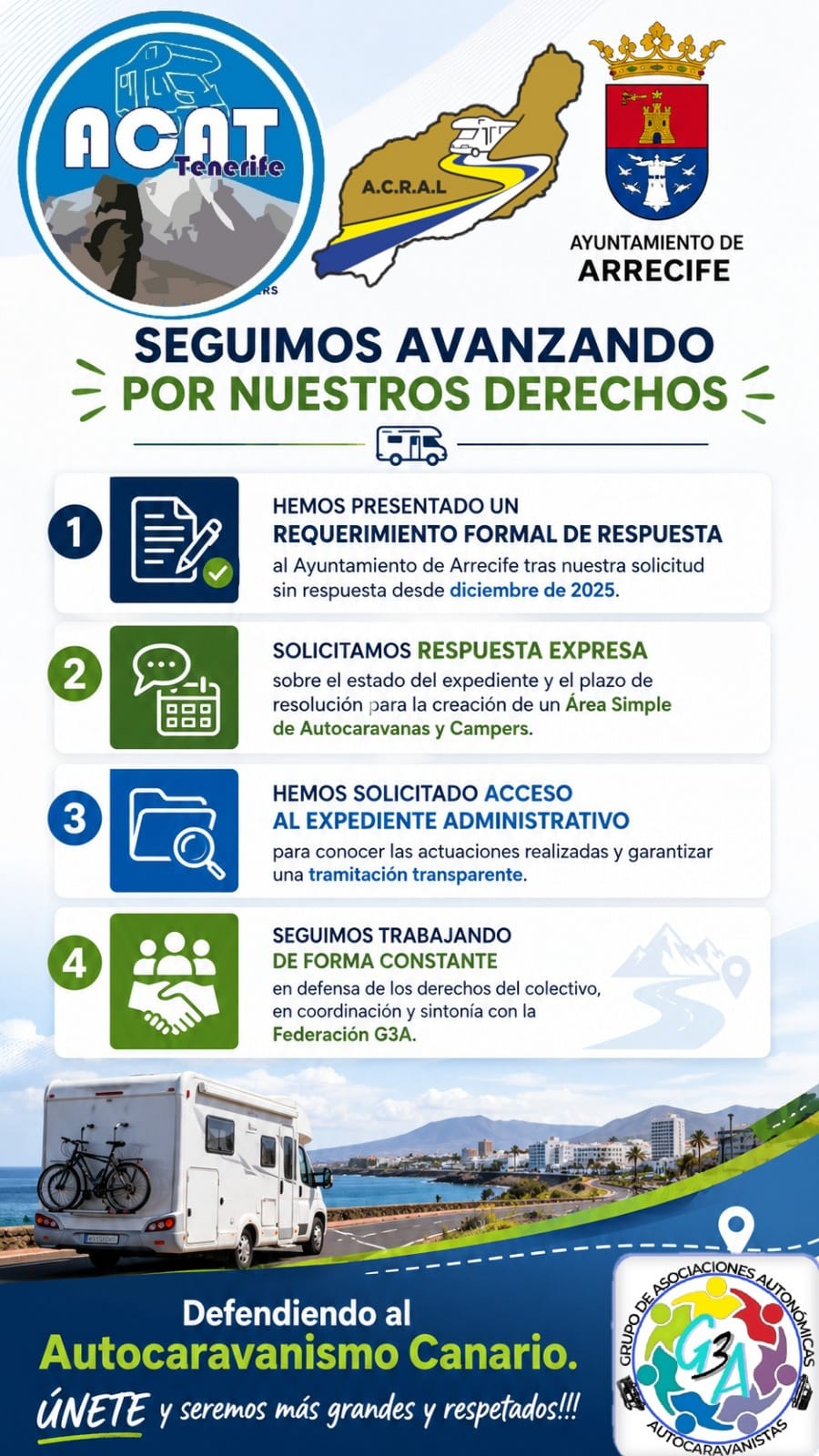 ACAT Tenerife y ACRAL Lanzarote reclaman por tercera vez el estado del expediente al Ayuntamiento de Arrecife