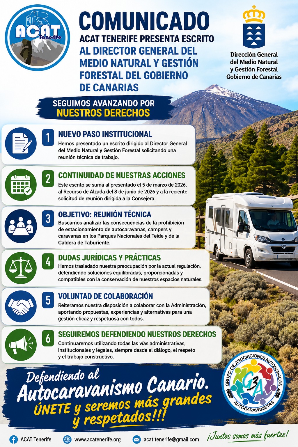 Defensa de los derechos del colectivo autocaravanista ante las restricciones impuestas en los Parques Nacionales de Canarias.