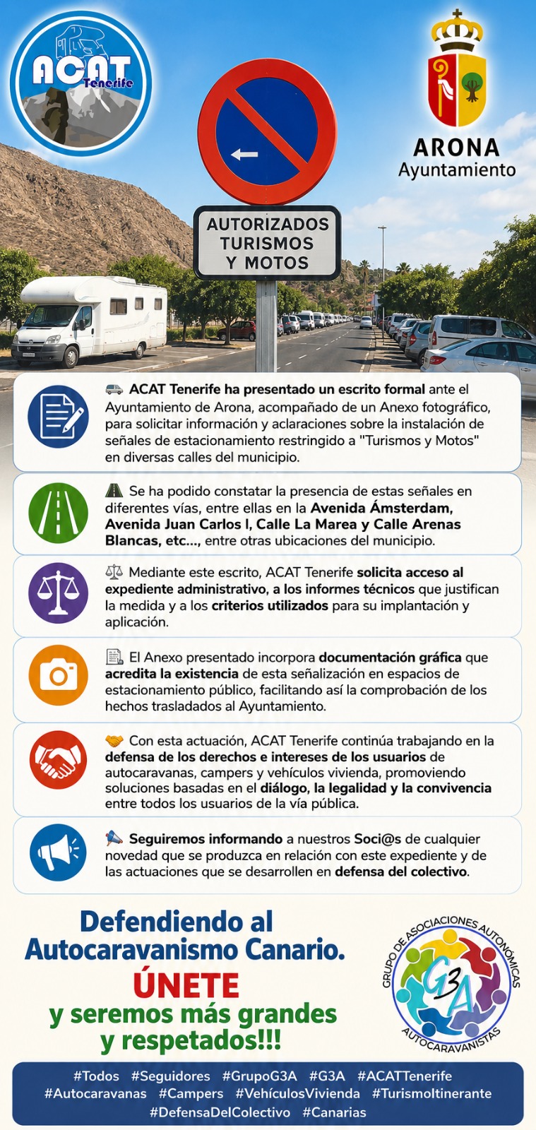 ACAT Tenerife ha presentado un escrito formal ante el Ayuntamiento de Arona