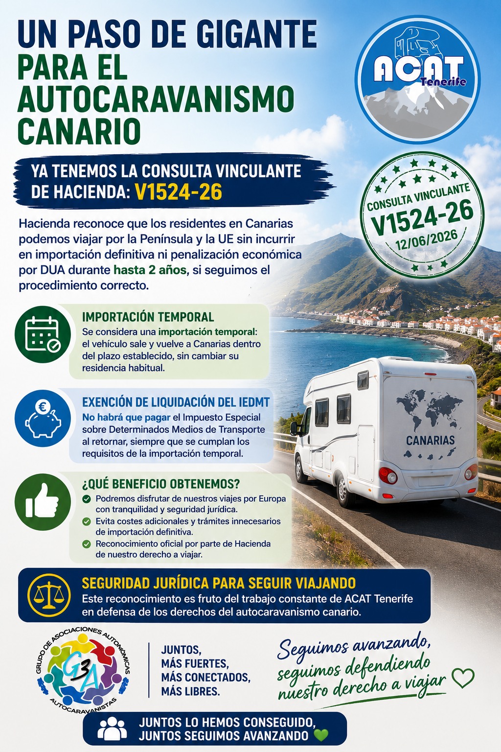 La Consulta Tributaria Vinculante V1524-26 supone un importante avance para los autocaravanistas residentes en Canarias