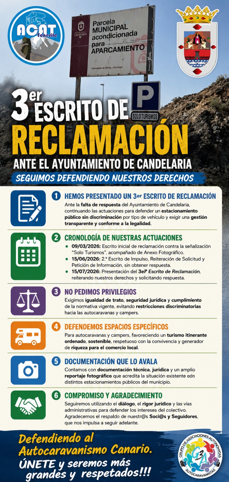 Hoy hemos presentado un 3er Escrito de Reclamación ante la falta de respuesta del Ayuntamiento de Candelaria
