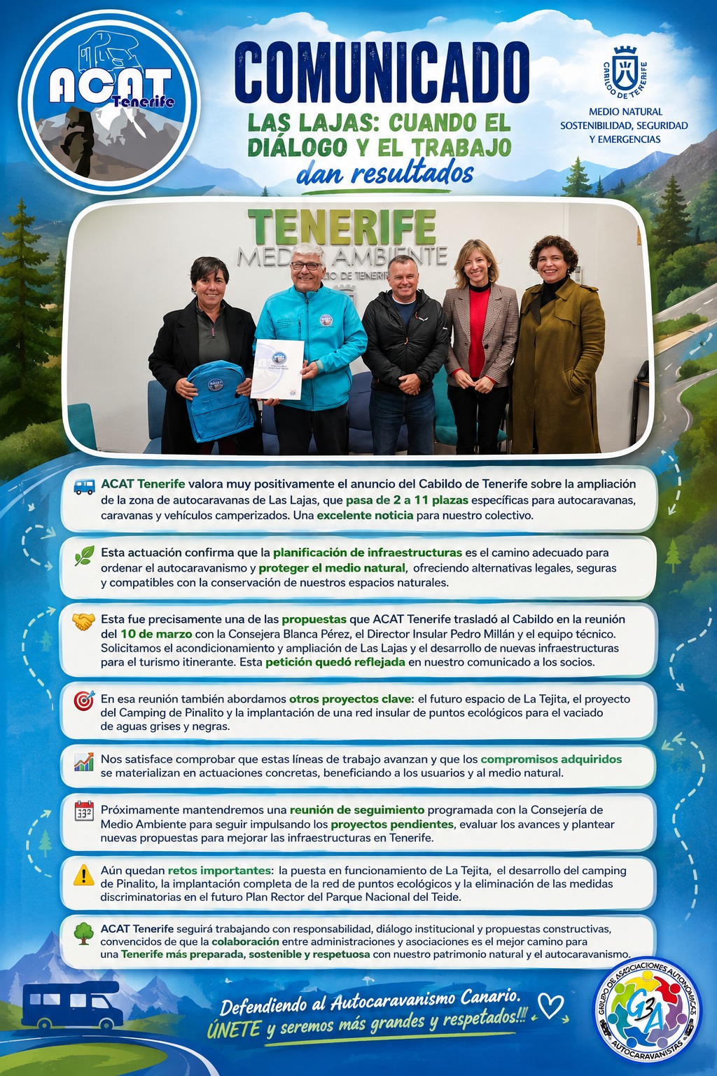 ACAT Tenerife valora muy positivamente el anuncio realizado por el Cabildo de Tenerife