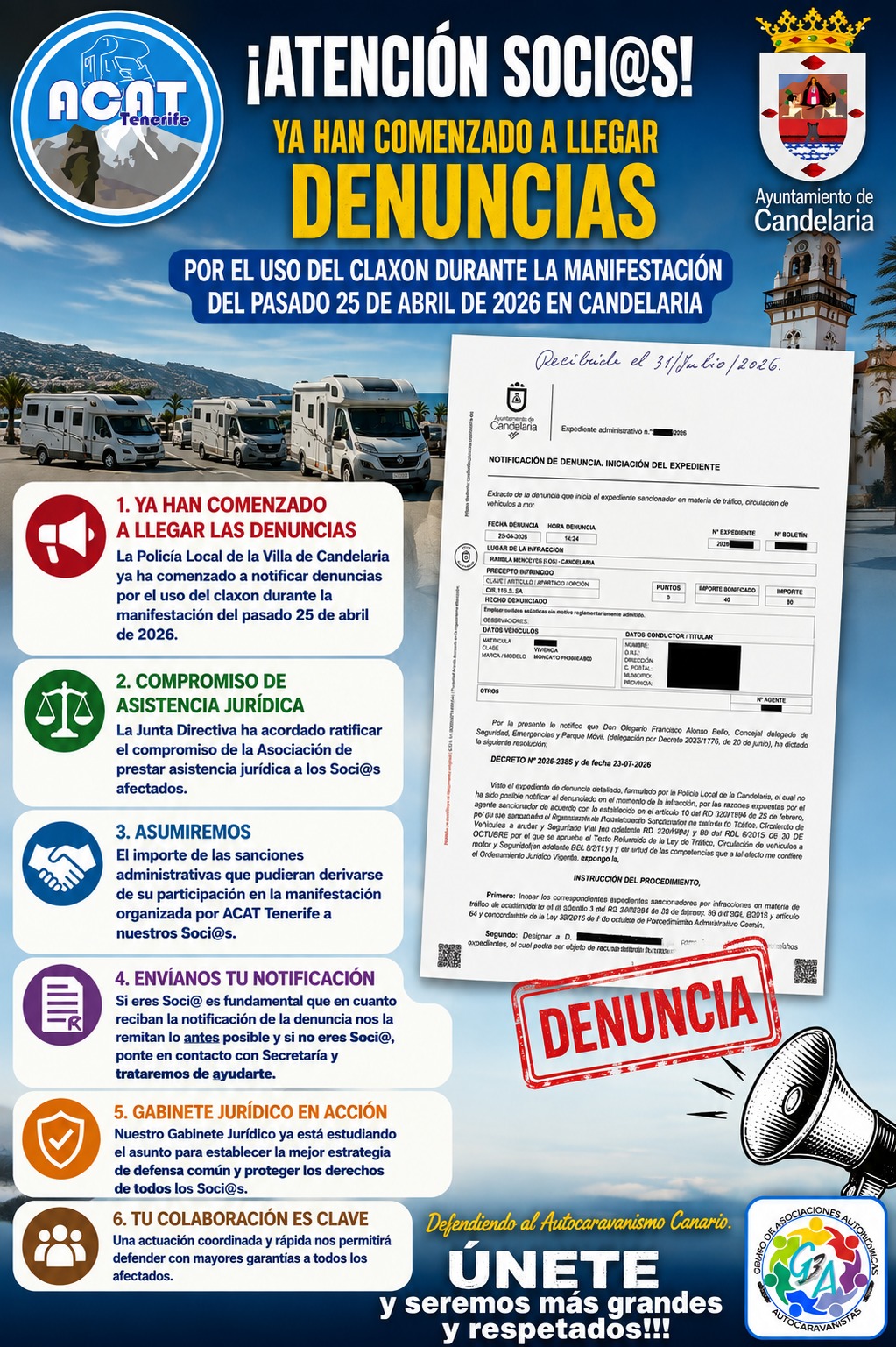 Ya han comenzado a notificarse las primeras denuncias formuladas por la Policía Local de la Villa de Candelaria