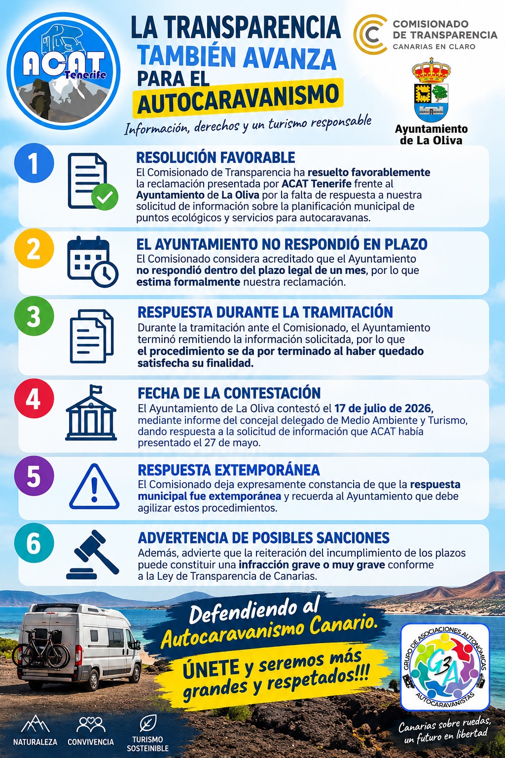 El Comisionado de Transparencia ha resuelto favorablemente la reclamación presentada por ACAT frente al Ayuntamiento de La Oliva.