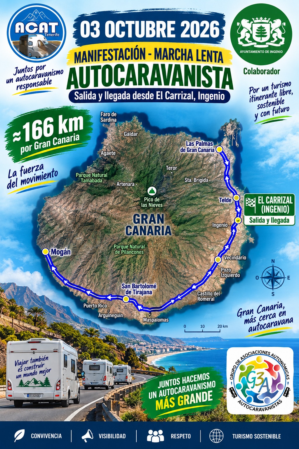 Manifestación en Gran Canaria, con salida desde El Carrizal el sábado 03 de octubre de 2026.