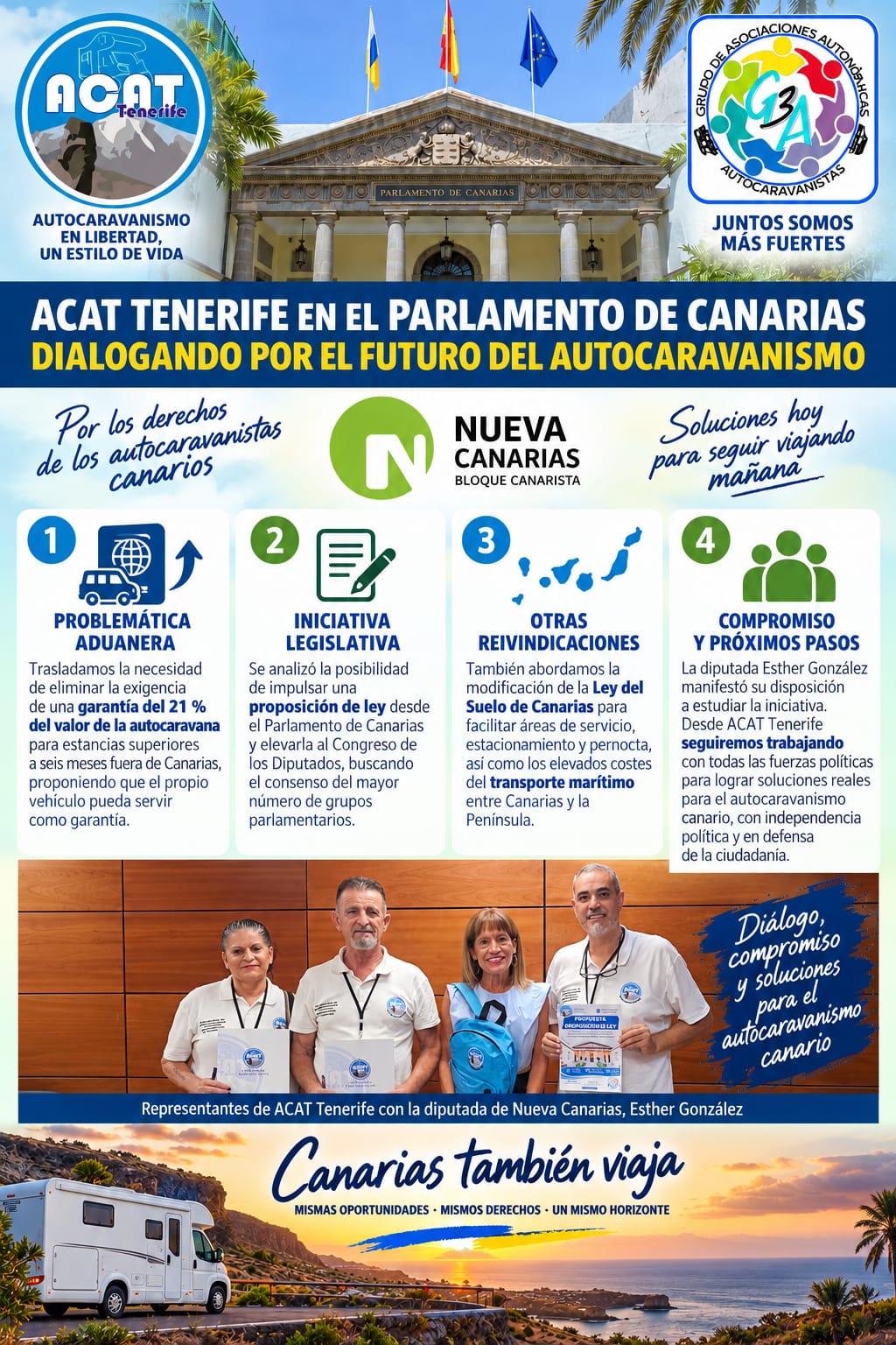 ACAT TENERIFE AVANZA EN EL PARLAMENTO DE CANARIAS EN DEFENSA DEL AUTOCARAVANISMO